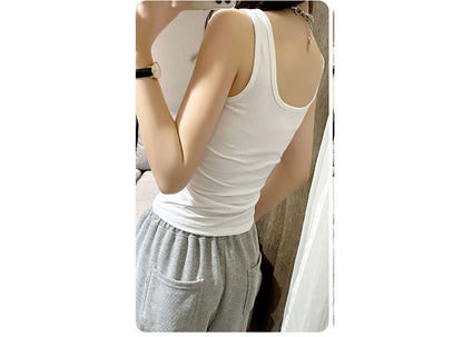 Scoop Neck Plain Open Back Tank Top SpreePicky