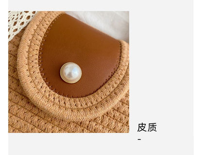 Faux Pearl Buttoned Woven Tote Bag SpreePicky