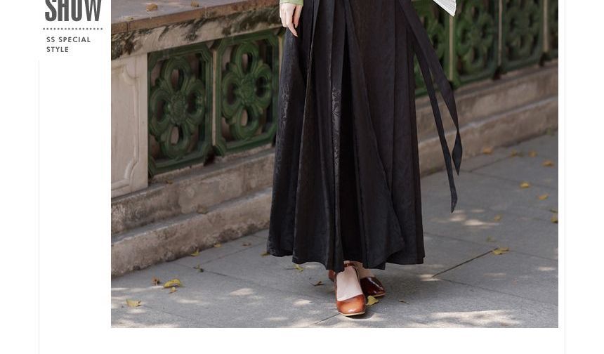 Long-Sleeve Stand Collar Embroidered Blouse / Tie-Waist Pleated Maxi A-Line Skirt SpreePicky