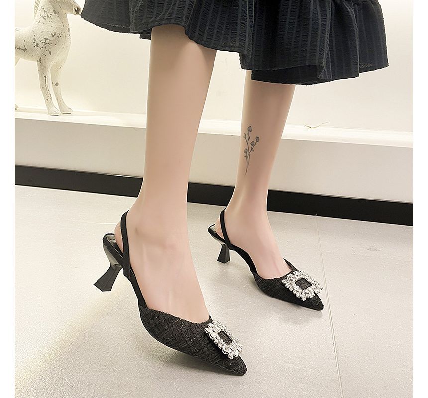 Pointed Rhinestone Kitten Heel Sandals SpreePicky