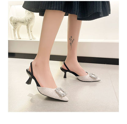 Pointed Rhinestone Kitten Heel Sandals SpreePicky