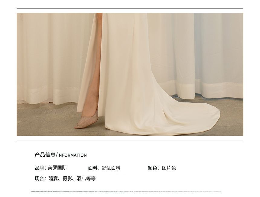 Strap Ruched Slit / A-Line V-Neck Wedding Spaghetti Gown Wrap Bolero Plain Set FashionChic