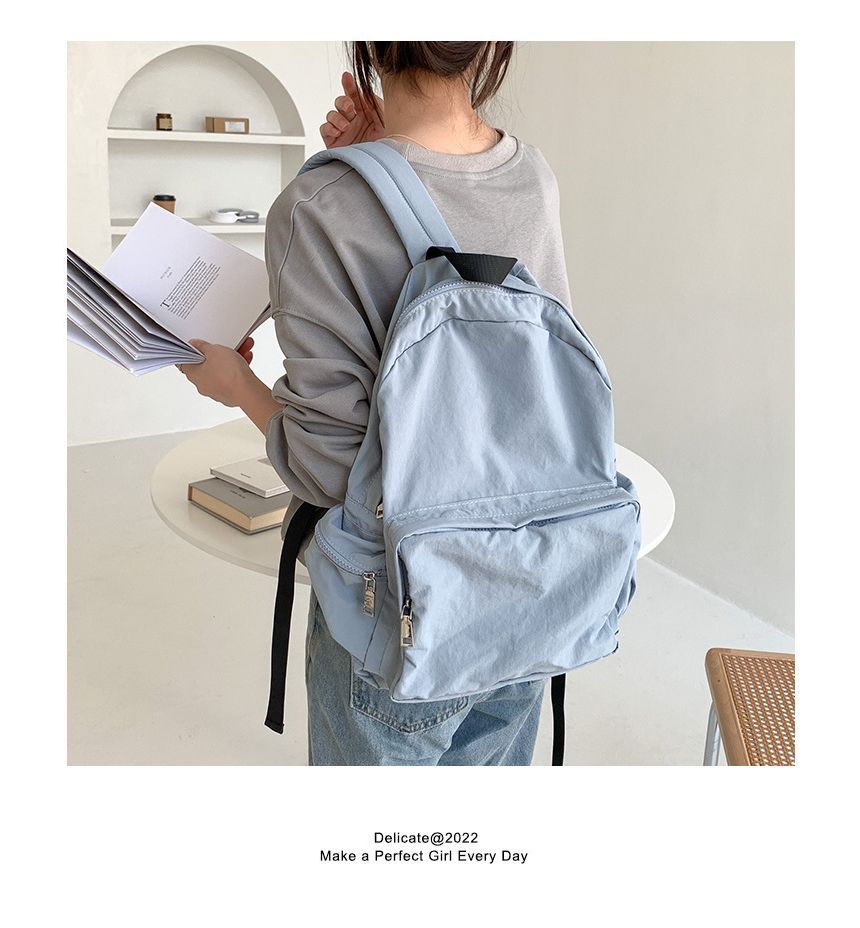 Nylon Plain Zip Backpack SpreePicky