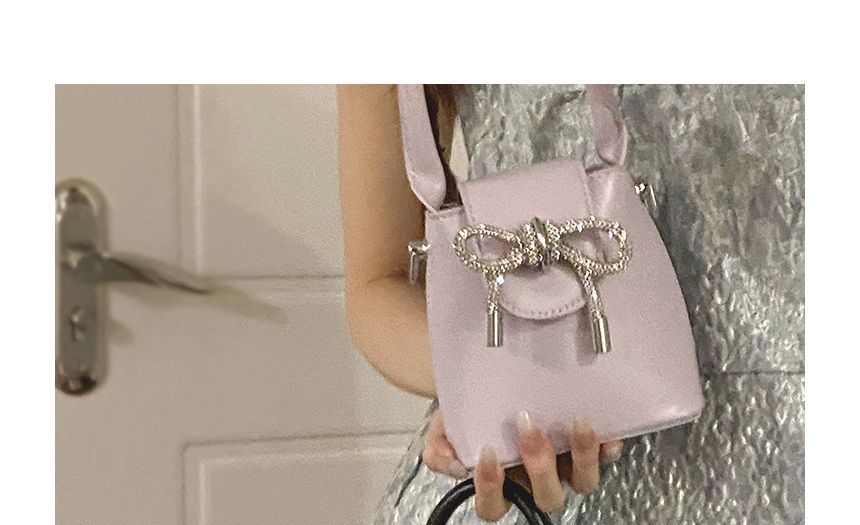 Faux Leather Plain Bow Hand  Bag SpreePicky