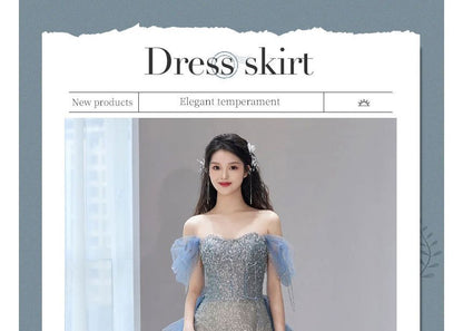 Short-Sleeve Off Shoulder Gradient Sequin Panel Mesh Mermaid Evening Gown SpreePicky