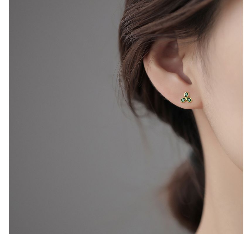 Rhinestone Leaf Stud Earring SpreePicky