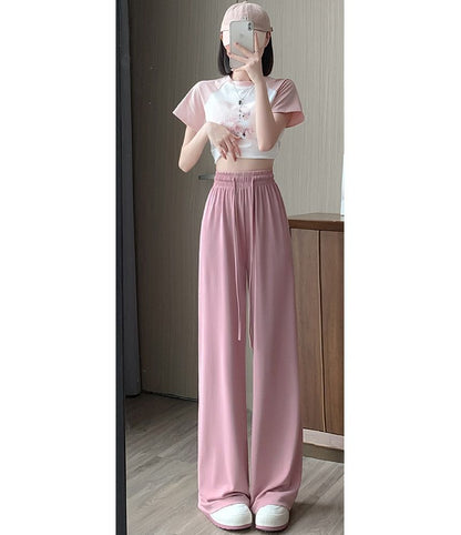 High Waist Plain Wide Leg Sweatpants SpreePicky