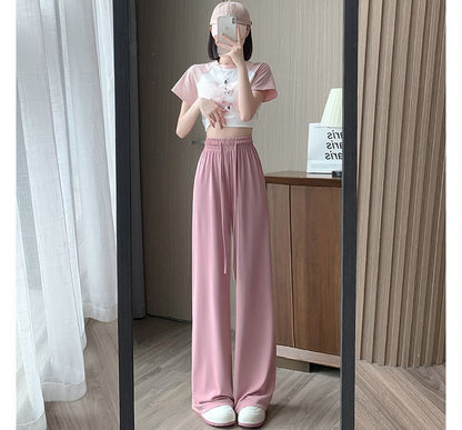 High Waist Plain Wide Leg Sweatpants SpreePicky