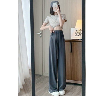 High Waist Plain Wide Leg Sweatpants SpreePicky