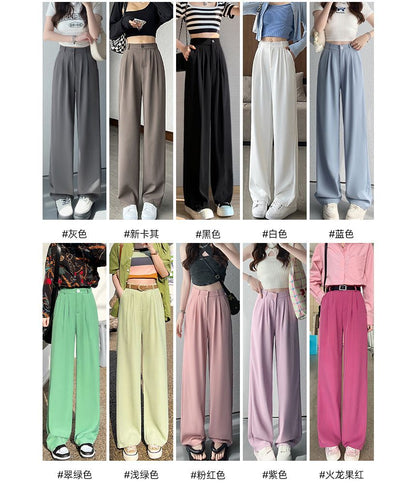 High Rise Plain Wide Leg Suit Pants SpreePicky