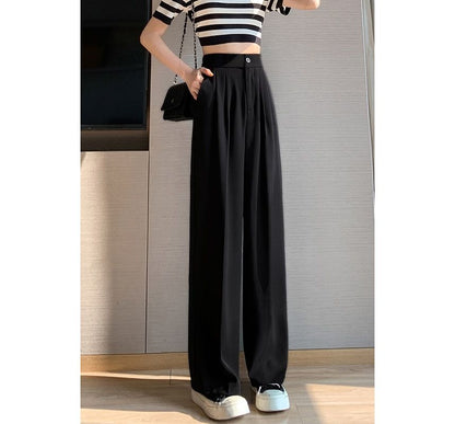 High Rise Plain Wide Leg Suit Pants SpreePicky