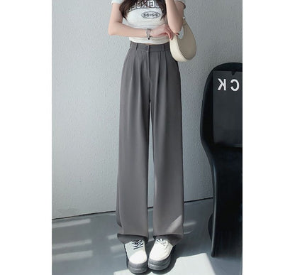 High Rise Plain Wide Leg Suit Pants SpreePicky