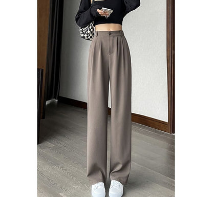 High Rise Plain Wide Leg Suit Pants SpreePicky