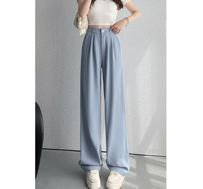 High Rise Plain Wide Leg Suit Pants SpreePicky