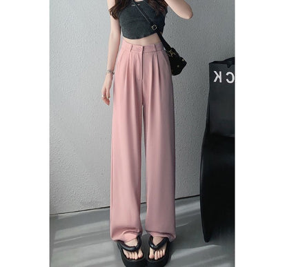 High Rise Plain Wide Leg Suit Pants SpreePicky