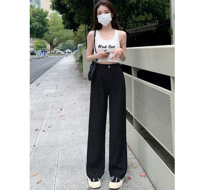 High Rise Ribbed Wide Leg Slacks SpreePicky