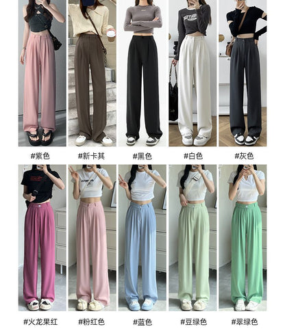 High Waist Plain Wide Leg Slacks SpreePicky