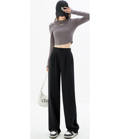 High Waist Plain Wide Leg Slacks SpreePicky