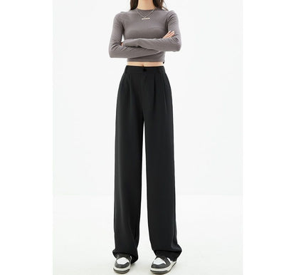 High Waist Plain Wide Leg Slacks SpreePicky