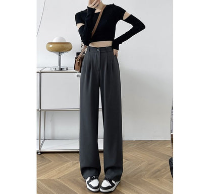 High Waist Plain Wide Leg Slacks SpreePicky