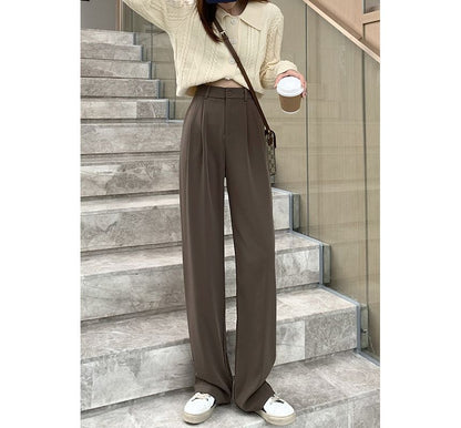 High Waist Plain Wide Leg Slacks SpreePicky