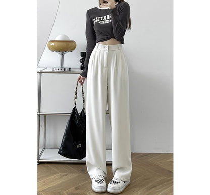 High Waist Plain Wide Leg Slacks SpreePicky