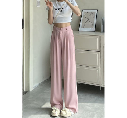 High Waist Plain Wide Leg Slacks SpreePicky