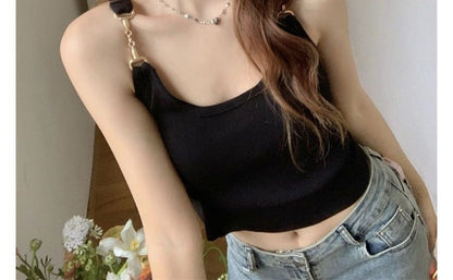 Metallic Buckle Plain Cropped Cami Top SpreePicky