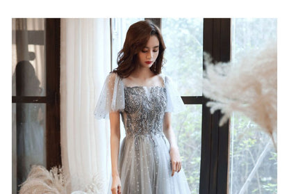 Cap-Sleeve Sequin Mesh Panel A-Line Evening Gown / Midi Dress SpreePicky