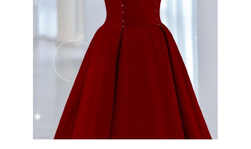 Puff-Sleeve Two Tone Bow A-Line Evening Gown SpreePicky