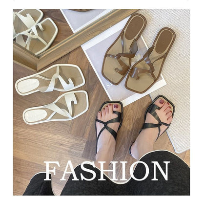 Square-Toe Toe-Loop Slide Sandals mySite