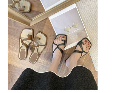 Square-Toe Toe-Loop Slide Sandals mySite