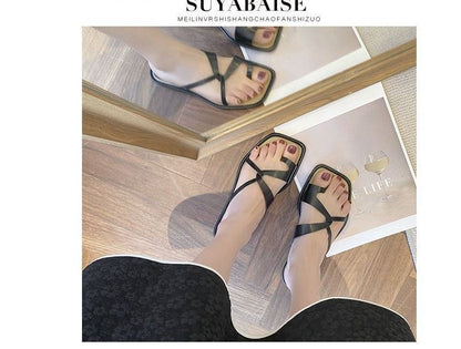 Square-Toe Toe-Loop Slide Sandals mySite