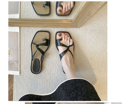 Square-Toe Toe-Loop Slide Sandals mySite