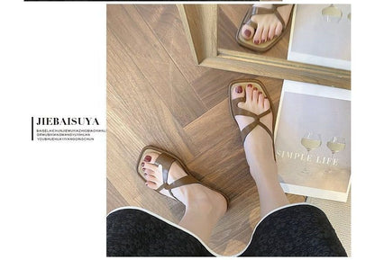 Square-Toe Toe-Loop Slide Sandals mySite