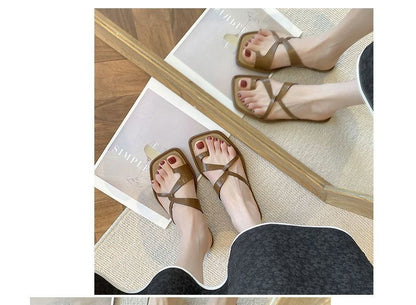 Square-Toe Toe-Loop Slide Sandals mySite