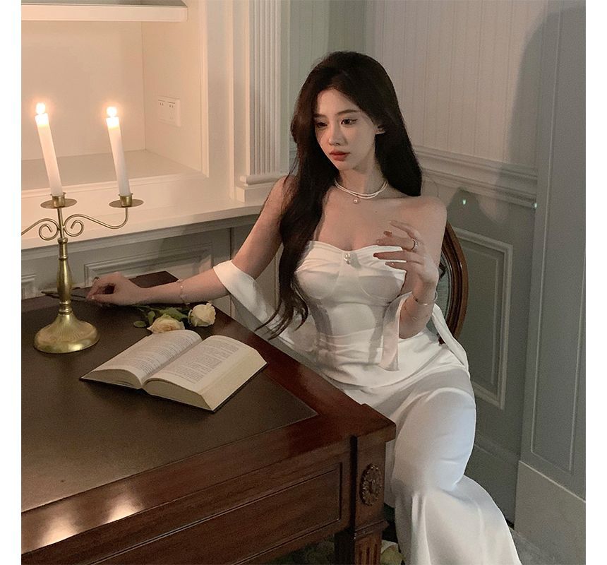 Strapless Plain Bodycon Gown Evening Shirred FashionChic