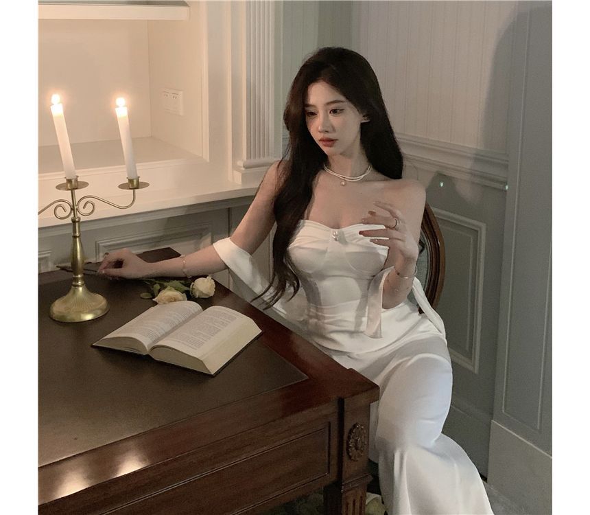 Strapless Plain Bodycon Gown Evening Shirred FashionChic