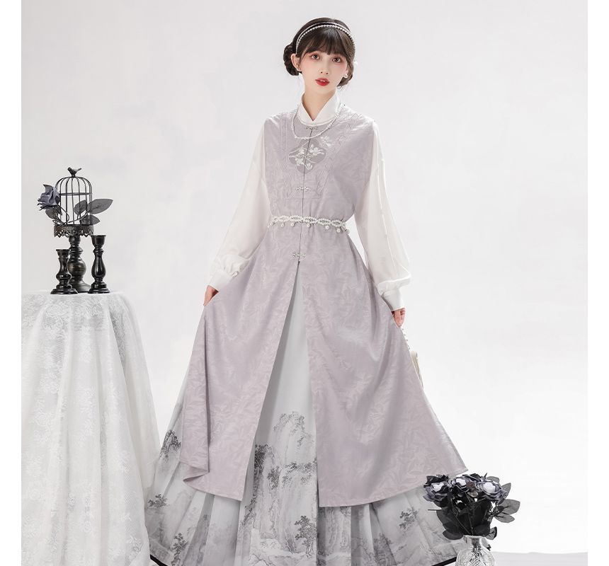 Long-Sleeve Floral Print Traditional Chinese Costume Set SpreePicky