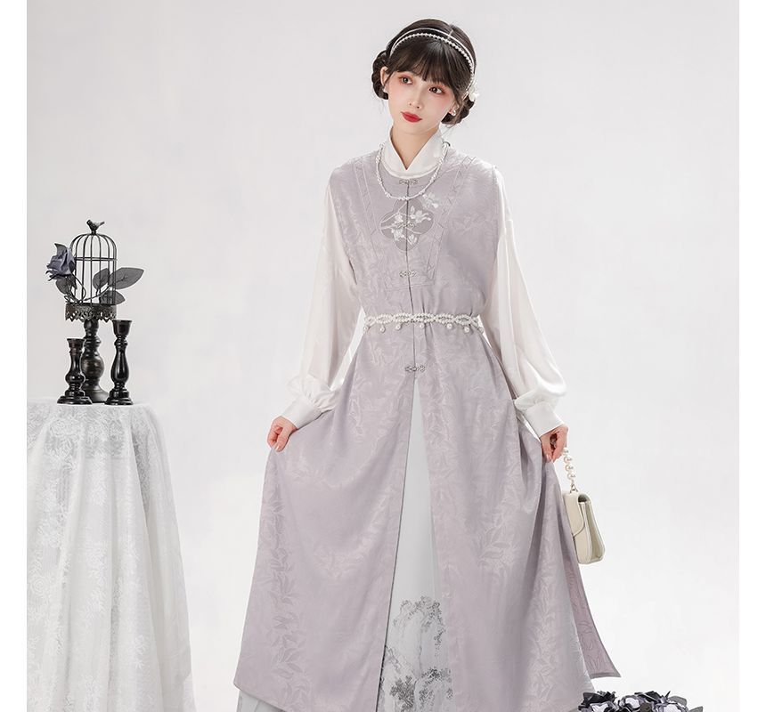 Long-Sleeve Floral Print Traditional Chinese Costume Set SpreePicky