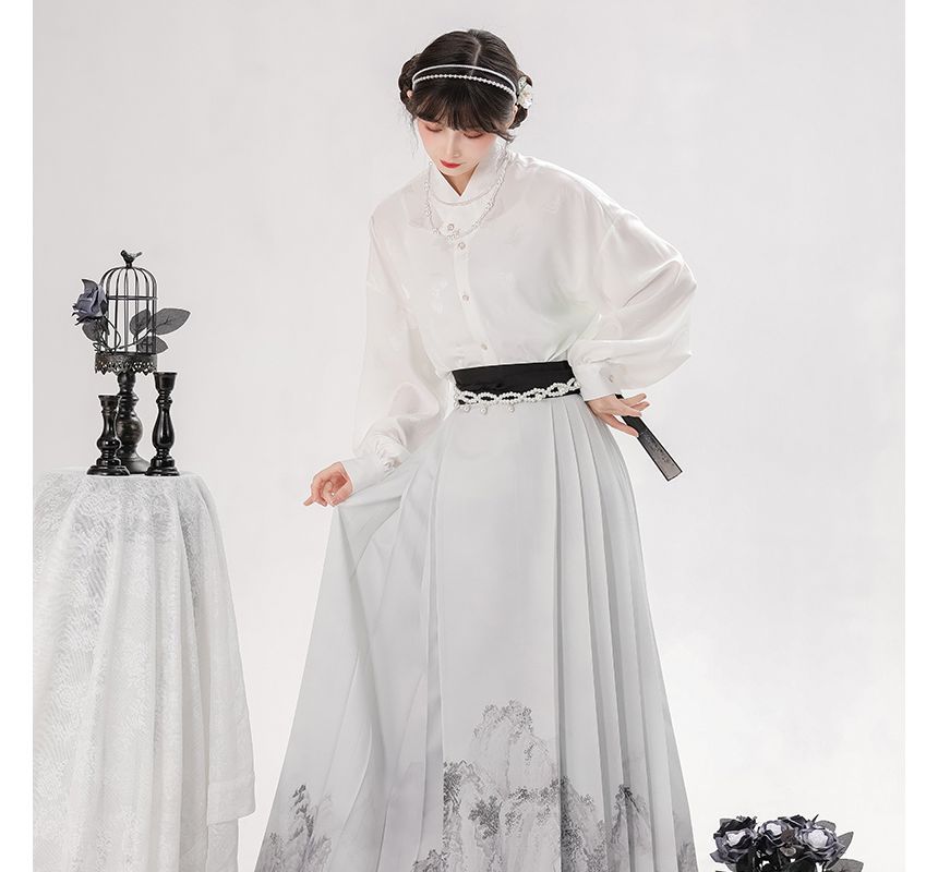 Long-Sleeve Floral Print Traditional Chinese Costume Set SpreePicky