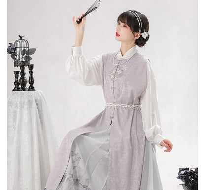 Long-Sleeve Floral Print Traditional Chinese Costume Set SpreePicky