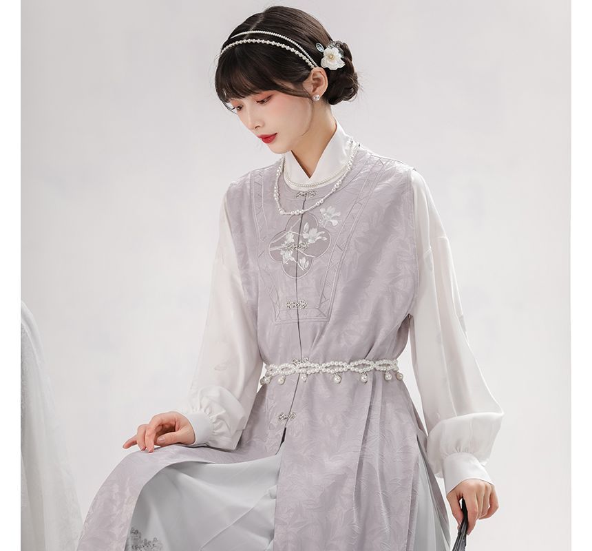 Long-Sleeve Floral Print Traditional Chinese Costume Set SpreePicky