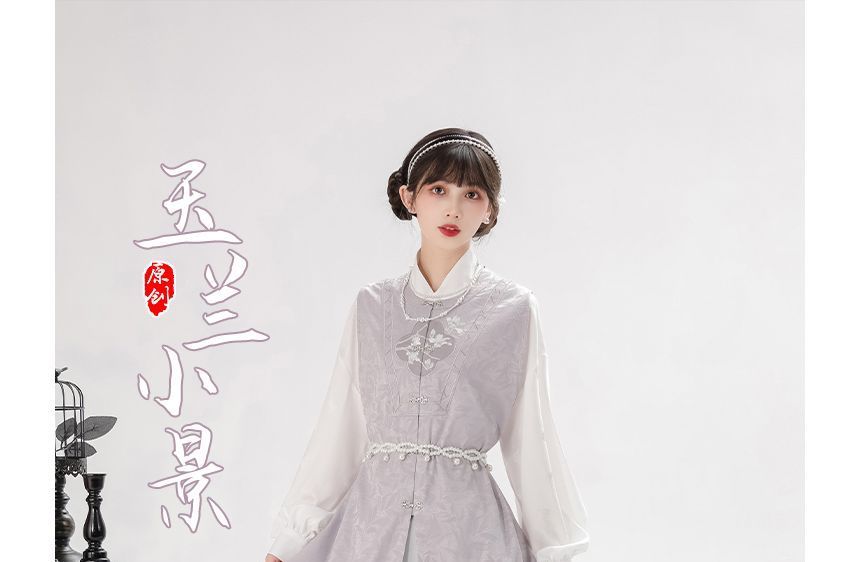 Long-Sleeve Floral Print Traditional Chinese Costume Set SpreePicky