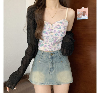 Floral Print Shirred Camisole Top / V SpreePicky