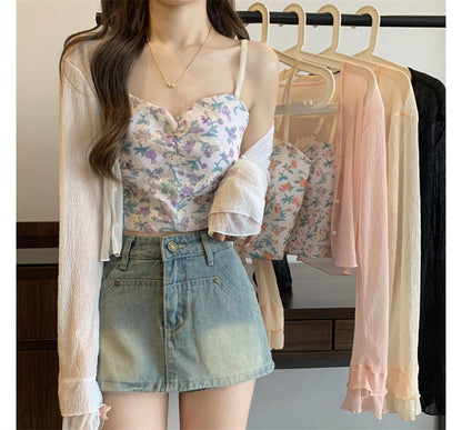 Floral Print Shirred Camisole Top / V SpreePicky