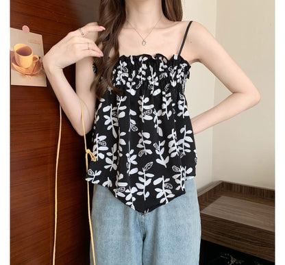 Leaf Print Asymmetrical Flowy Cami Top mySite