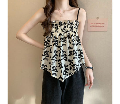 Leaf Print Asymmetrical Flowy Cami Top mySite