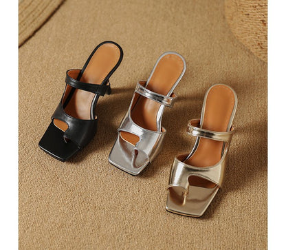 Toe Loop Cutout High Heel Slide Sandals SpreePicky