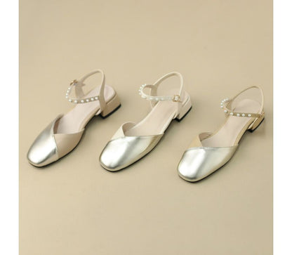 Block Heel Faux Pearl Sandals SpreePicky